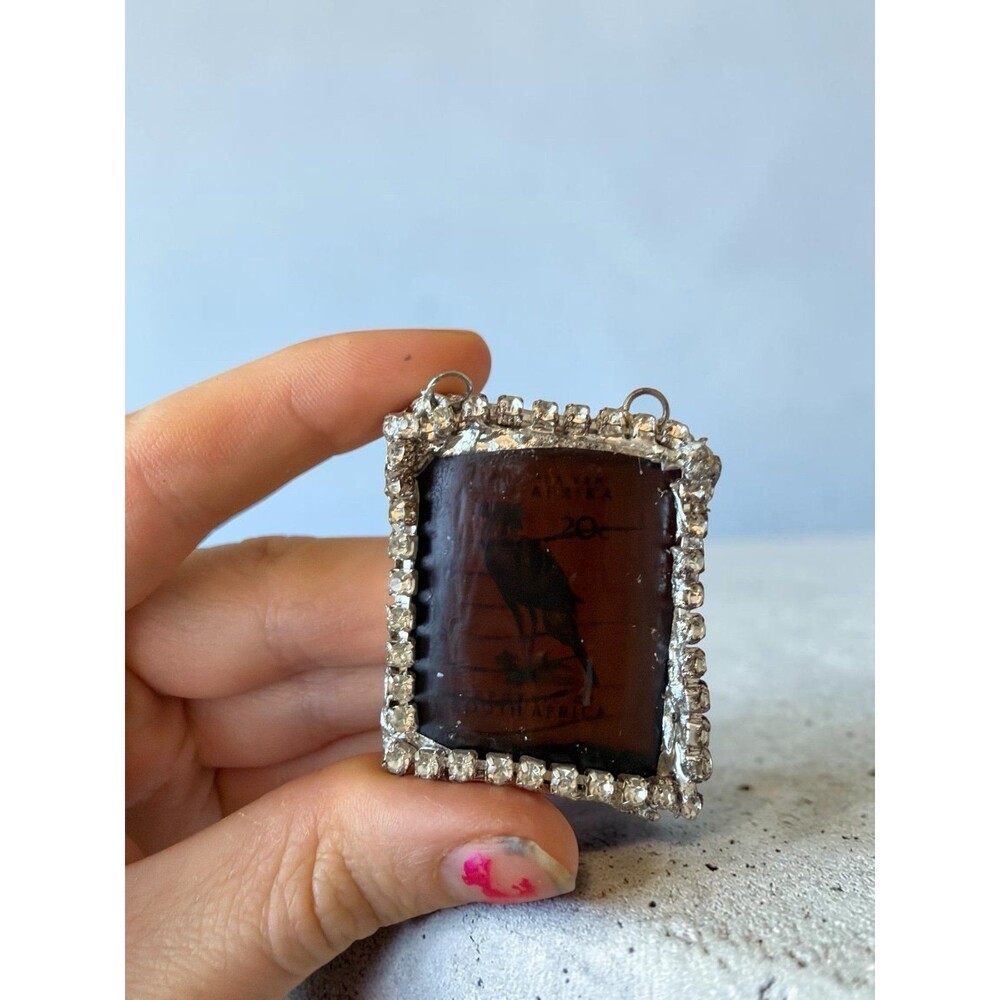 Vintage South Africa Stamp Pendant Necklace Charm